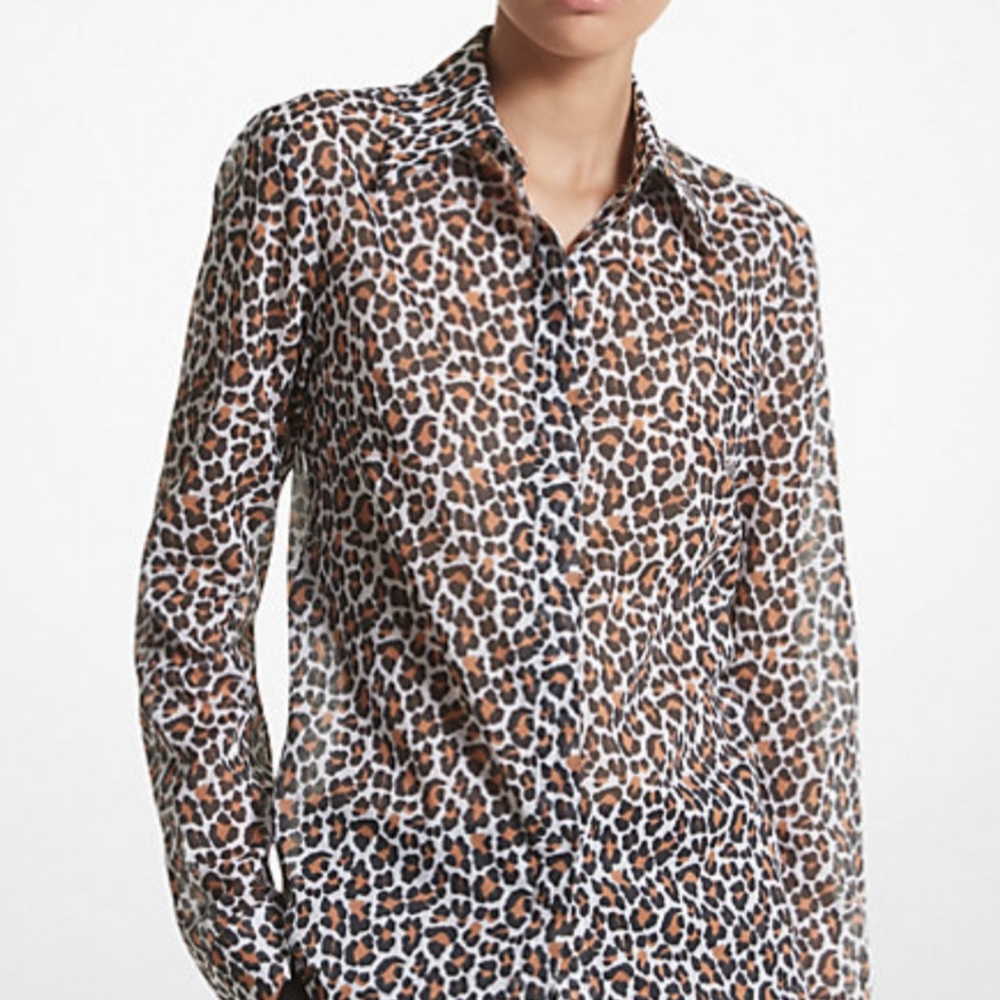 MICHAEL Michael Kors leopard print button-up blouse size 8